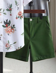 Men's Floral Print Shirt & Green Shorts Set – Casual Summer Vacation Outfit