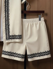 Men's Vintage-Inspired Embroidered Shirt & Shorts Set – Elegant Summer 2-Piece Outfit