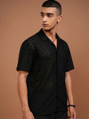 Dam Black Mirage Textured Trending Shiffli Shirt