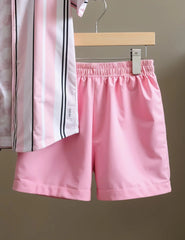 Men's Pink Striped Shirt & Shorts Set – Stylish Summer Two-Piece Outfit