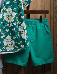 Men's Tropical Green Floral Shirt & Shorts Set – Bold Summer Beachwear 2-Piece Outfit