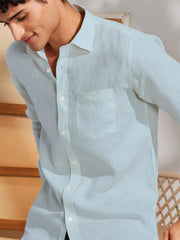 Solid Sky Blue Premium Cotton Casual Full Sleeve Shirt for Men