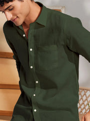 Solid Dark Green Premium Cotton Casual Full Sleeve Shirt for Men