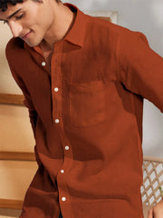Solid Orange Premium Cotton Casual Full Sleeve Shirt for Men