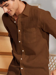 Solid Brown Premium Cotton Casual Full Sleeve Shirt for Men