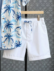 Men's Blue & White Palm Print Shirt and Shorts Set – Coastal Style Summer Outfit