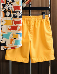 Men's Abstract Print Shirt and Yellow Shorts Set – Vibrant Summer Streetwear Outfit