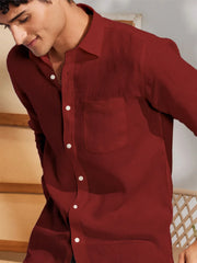 Solid Maroon Premium Cotton Casual Full Sleeve Shirt for Men