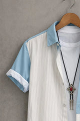 Men’s Sky Blue & White Panel Stripe Shirt