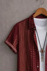 Men’s Maroon Gold Stripe Printed Shirt