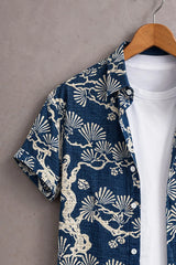 Men’s Navy Blue Japanese Tree Printed Shirt