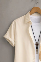 Men’s Cream Artistic Leaf Printed Shirt