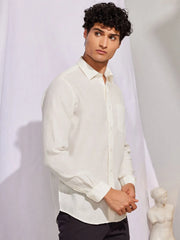 Solid White Premium Cotton Casual Full Sleeve Shirt for Men