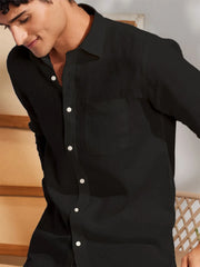 Solid Black Premium Cotton Casual Full Sleeve Shirt for Men