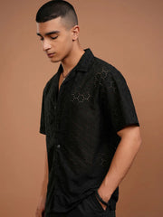Dam Black Mirage Textured Trending Shiffli Shirt