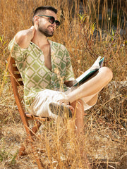 Green & Cream Rustic Harmony Shiffli Printed Shirt