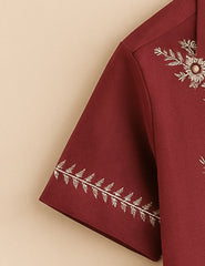 Classic Thread Work Maroon Printed Half Sleeve Shirt GenZ Edition
