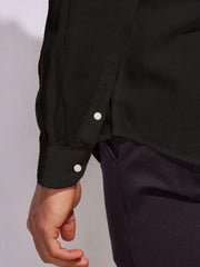 Solid Black Premium Cotton Casual Full Sleeve Shirt for Men