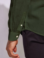 Solid Dark Green Premium Cotton Casual Full Sleeve Shirt for Men