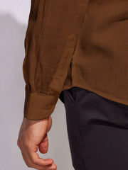 Solid Brown Premium Cotton Casual Full Sleeve Shirt for Men