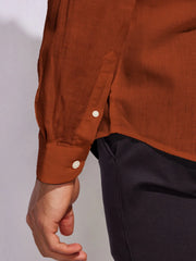 Solid Orange Premium Cotton Casual Full Sleeve Shirt for Men