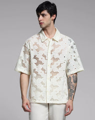 Honeycomb Nest Pattern New Arrival Shiffli Cotton Shirt
