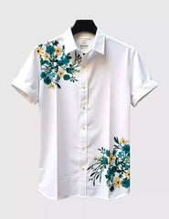 Flower on Corner Men's Shirt Half Sleeves Exclusive Summer Edition