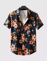 Navy Floral Printed Men's Shirt Half Sleeves Exclusive Summer Edition