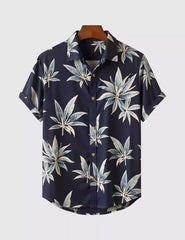Navy Leaves Printed Men's Shirt Half Sleeves Exclusive Summer Edition