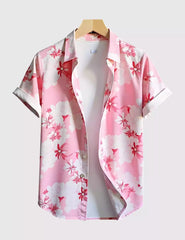 Pink Floral Men's Shirt Half Sleeves Exclusive Summer Edition