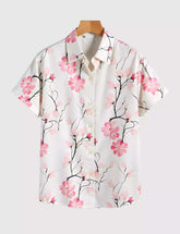 Pink Flower Printed Men's Shirt Half Sleeves Exclusive Summer Edition