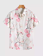 Pink Flower Printed Men's Shirt Half Sleeves Exclusive Summer Edition