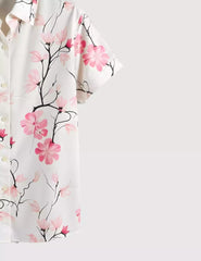 Pink Flower Printed Men's Shirt Half Sleeves Exclusive Summer Edition
