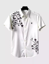 White Leafs Printed Men's Shirt Half Sleeves Exclusive Summer Edition