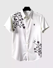 White Leafs Printed Men's Shirt Half Sleeves Exclusive Summer Edition