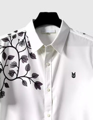 White Leafs Printed Men's Shirt Half Sleeves Exclusive Summer Edition