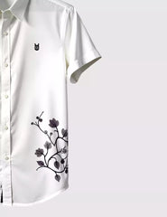 White Leafs Printed Men's Shirt Half Sleeves Exclusive Summer Edition