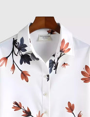 White Tulip Printed Men's Shirt Half Sleeves Exclusive Summer Edition