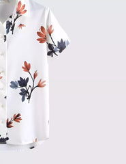 White Tulip Printed Men's Shirt Half Sleeves Exclusive Summer Edition