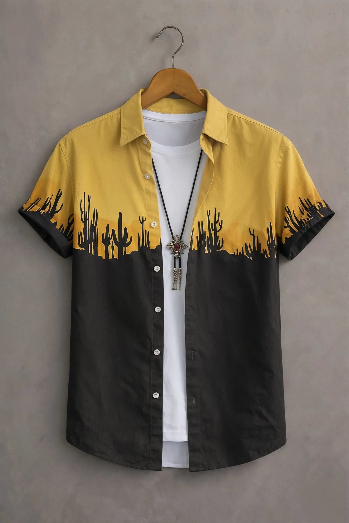 Men’s Yellow & Black Desert Cactus Printed Shirt