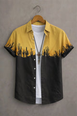 Men’s Yellow & Black Desert Cactus Printed Shirt