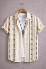 Men’s Cream Geometric Stripe Printed Shirt