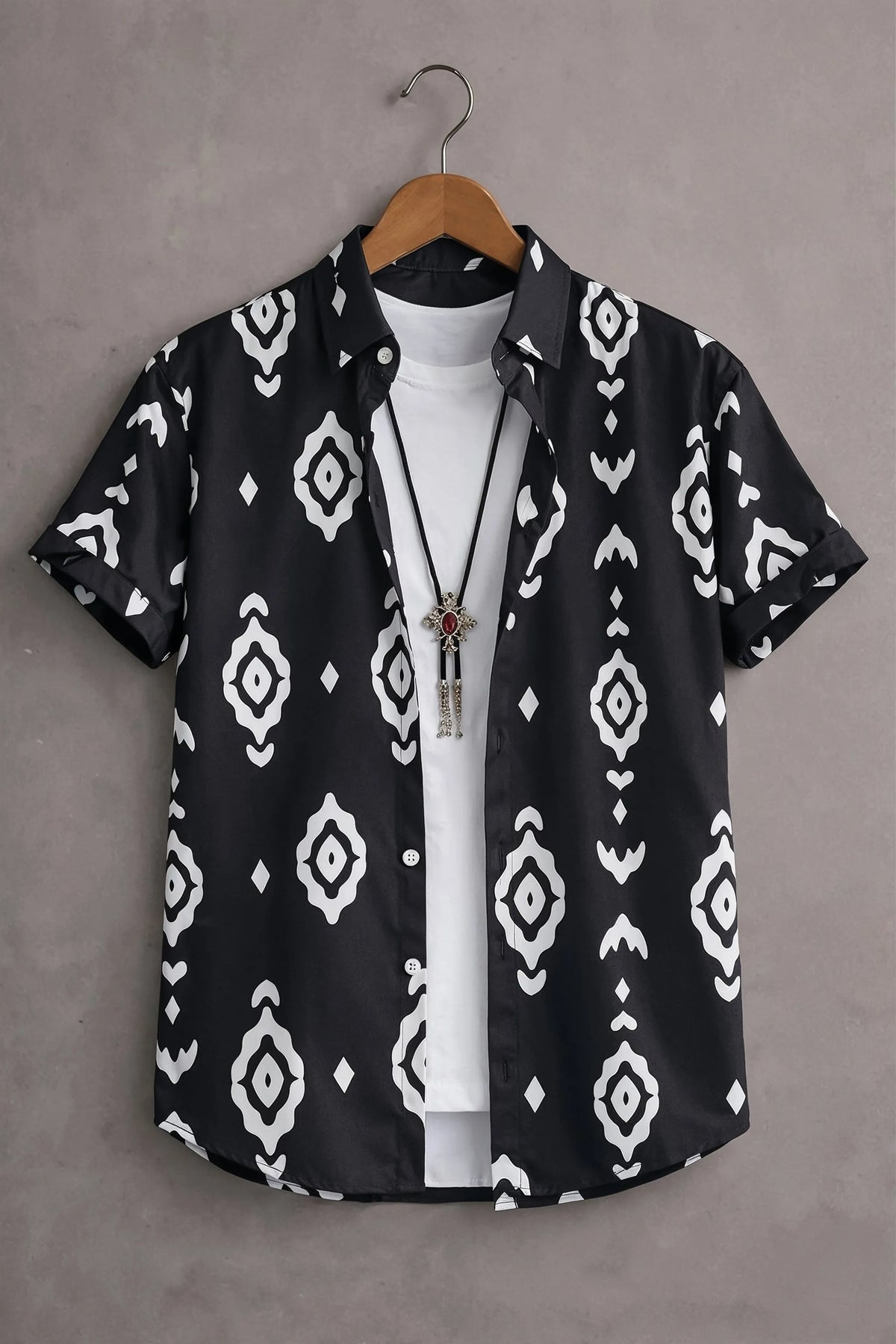 Men’s Black Tribal Geometric Printed Shirt