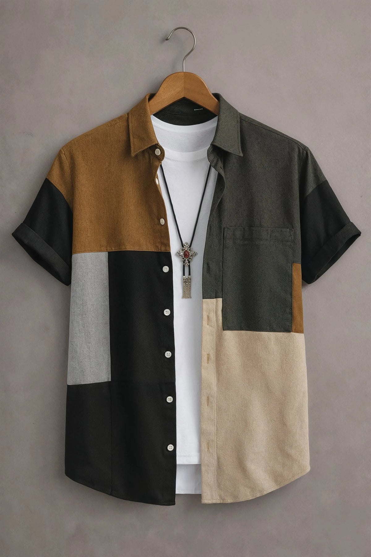 Men’s Color Block Patchwork Shirt