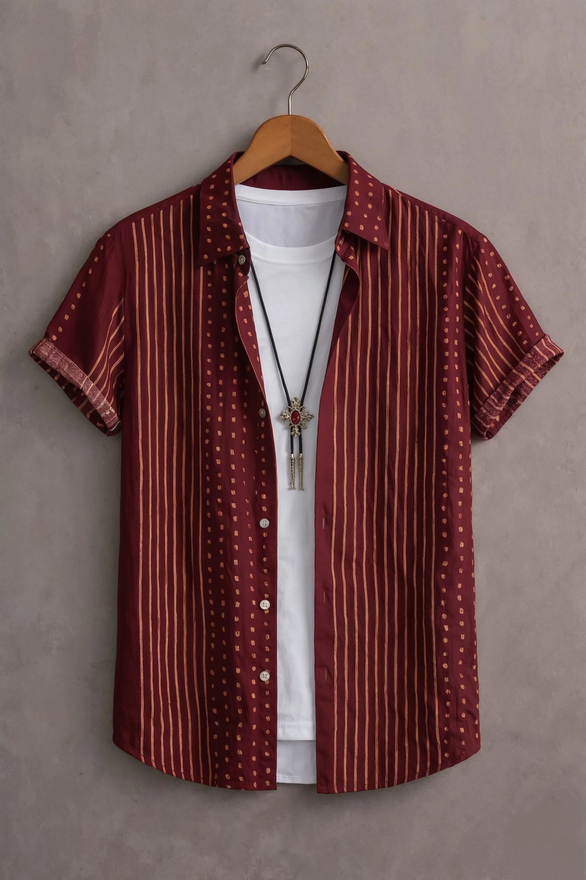 Men’s Maroon Gold Stripe Printed Shirt