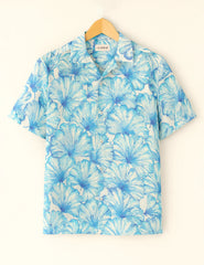 Sky Blue Hibiscus Printed Half Sleeve Shirt GenZ Edition