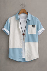 Men’s Sky Blue & White Panel Stripe Shirt