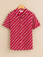 Magenta & Cream Stripe Print Men’s Half Sleeve Shirt GenZ Edition