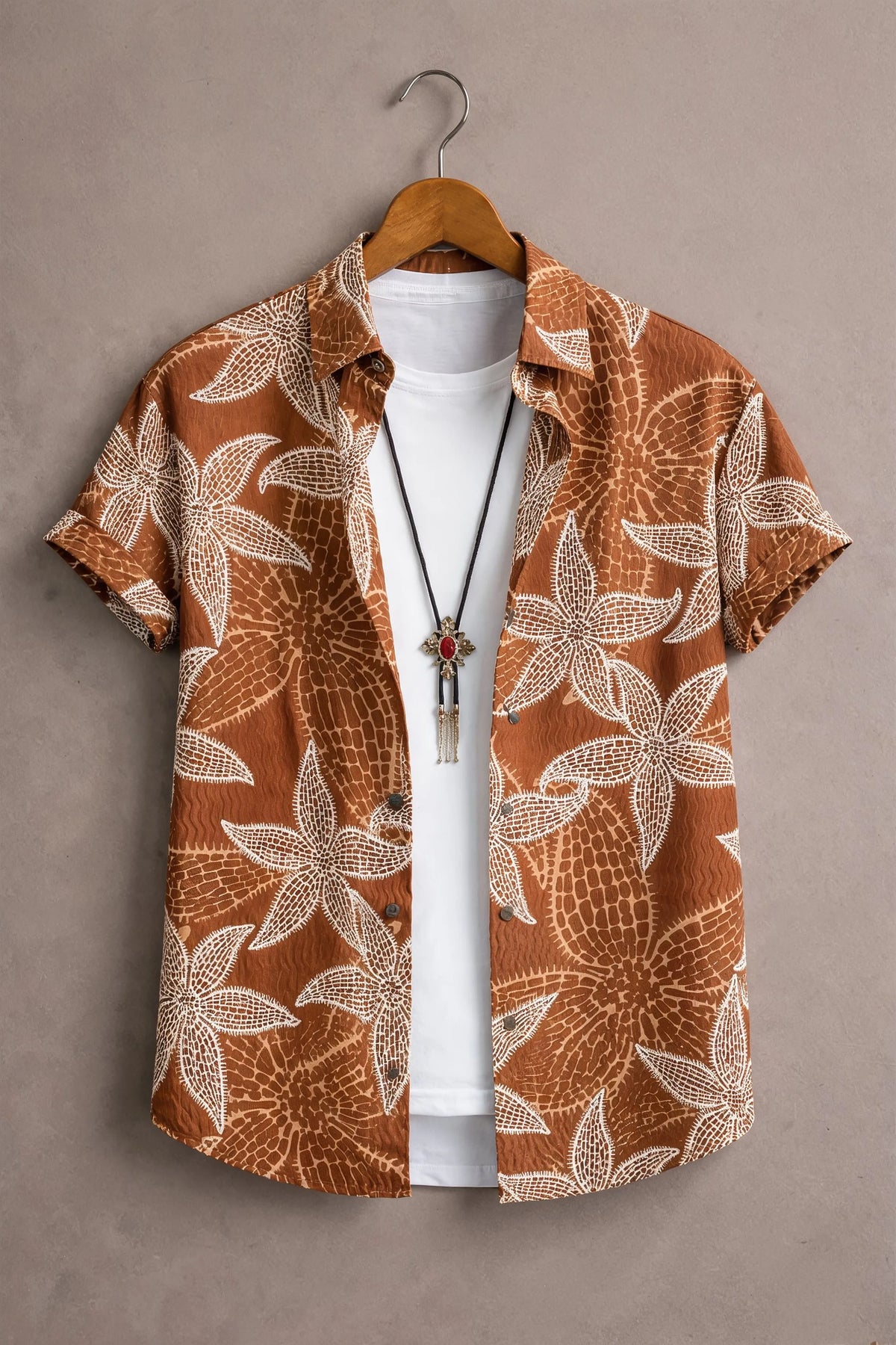 Men’s Premium Rust Brown Tropical Half Sleeve Shirt