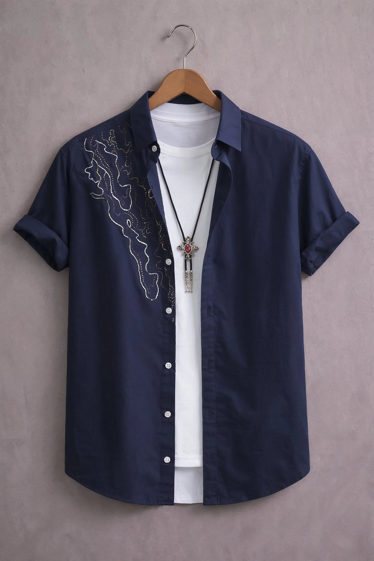 Men’s Navy Blue Abstract Line Designer Shirt